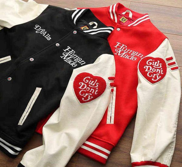 

girls dont cry varsity baseball jacket men women embroidered love stitching high street jacket coats t2208162633111, Black;brown