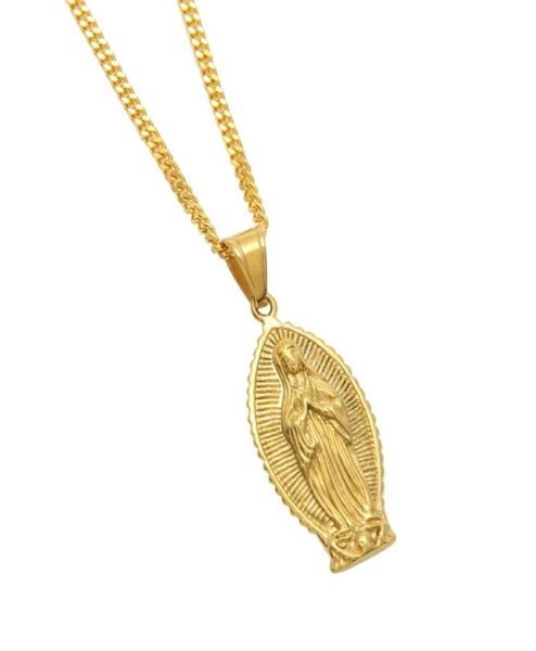 

hip hop men women stainless steel 24k gold color punk virgin mary pendant necklace 24quot cuban chain fashion jewelry1034815, Silver