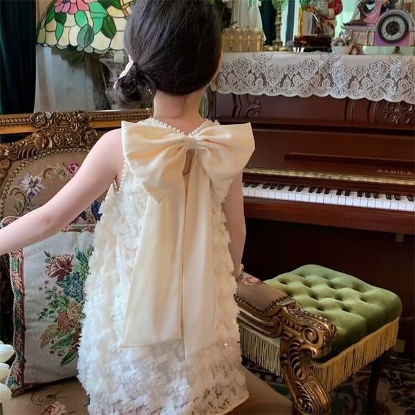 

girl's dresses retail baby girls summer boutique beading back bow vest dress princess kids sweet birthday dresses holiday 2-8 t 230714, Red;yellow