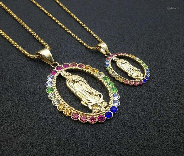 

stainless steel rainbow rhinestone virgin mary mama pendant necklace religious mary christ virgin necklaces gift for him14522513, Silver