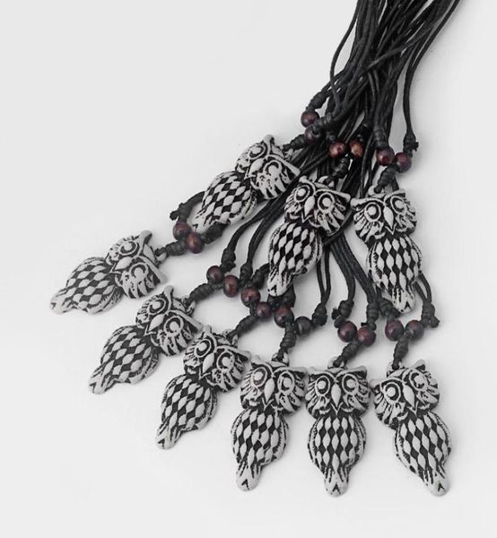 

drop 12pcs yak bone resin necklace whole with carving owl pendant9569338, Silver