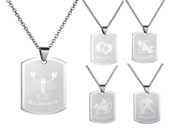 

pendant necklaces 12 constellation horoscope zodiac stainless steel silver color tag necklace jewelry men women trendy drop8366884