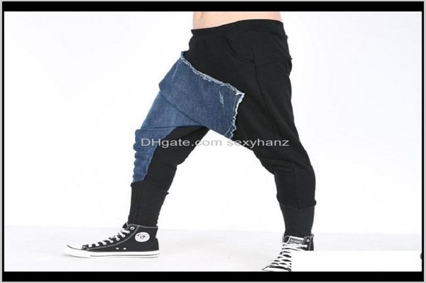 

pantalones colombianos vaqueros mens hip hop dance baggy joggers elastic waist harem denim pants hanging trousres men low drop cro9773676, Blue