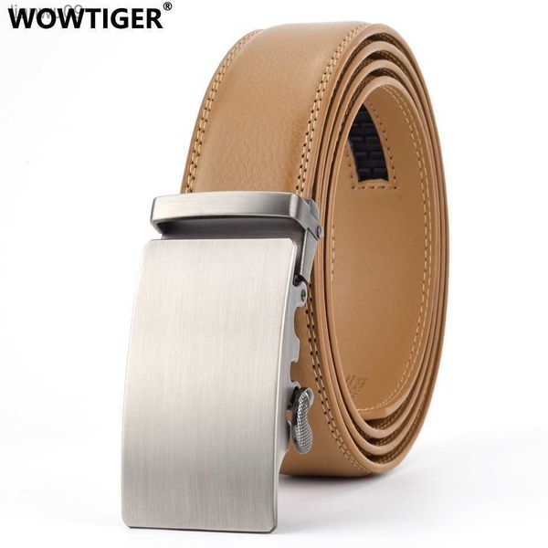 

wowtiger 35mm light brown cowhide leather belt for men male brand ratchet automatic luxury belts cinturones hombre l230704, Black;brown