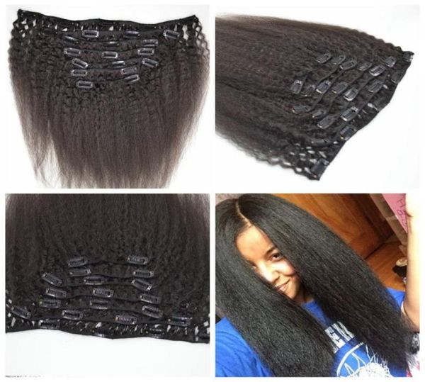 

3a3b3c clips human hair extensions 1226inch 7pcslot 120g preuvian human hair kinky straight clip in extension geasy4608204, Black;brown