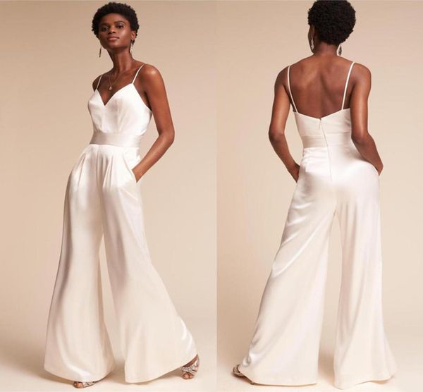 

wedding jumpsuit summer with pockets ad spaghetti neck dramatic beach wedding ceremony dress with wideleg pants zipper back6627833, White