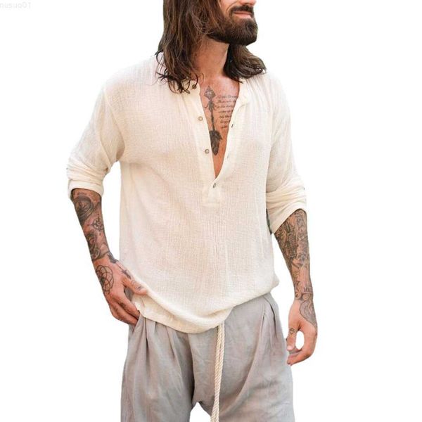 

men's casual shirts men's shirt cotton linen door barrel stand collar long sleeve buttons pullover shirts spring summer loose comf, White;black