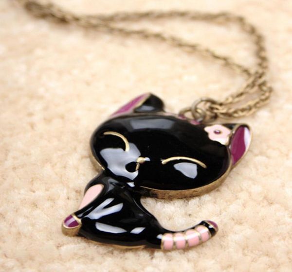 

pretty cat pendant necklace enamel jewelry maxi statement necklaces for women girl animal gift long chain necklace9406078, Silver