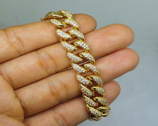

men039s 18k gold plated chain bracelet 13mm water diamond miami cuba bracelet4311436, Black