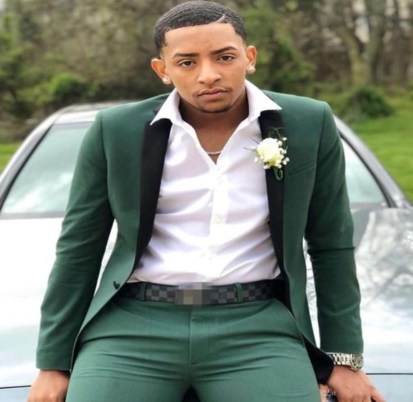 

green mens wedding tuxedos black lapel groom groomsmen tuxedos brand new man blazers jacket promdinner 2 piece suitjacketpants8221506, Black;gray