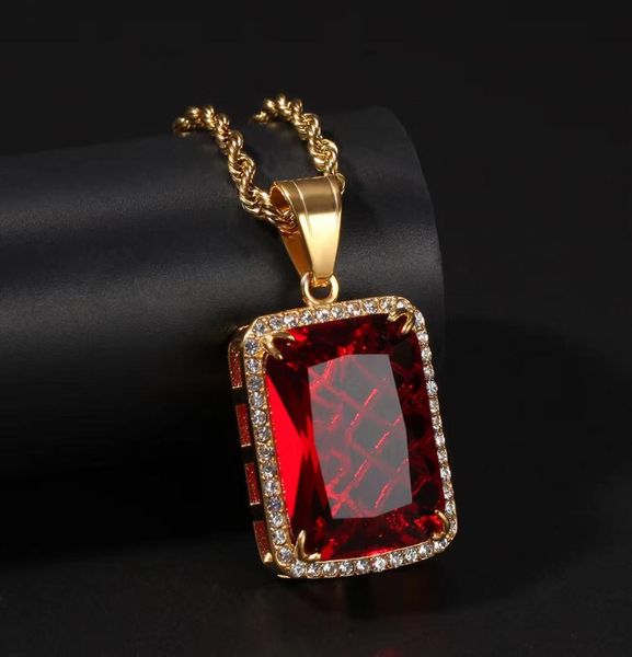 

gold plated mens hip hop jewelry blingbling ruby pendan necklace european and american style crystal hiphop chain necklaces3916171, Silver