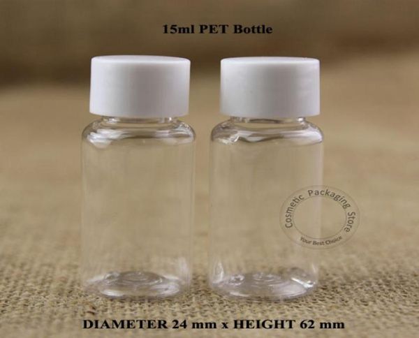 

200pcslot whole 15ml pet facial cream lotion bottle plastic emulsion container 12 oz packaging white cap vial mini pot9229264
