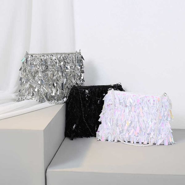 

silver handmade beaded sequin bag dinner bag women's korean versatile handbag