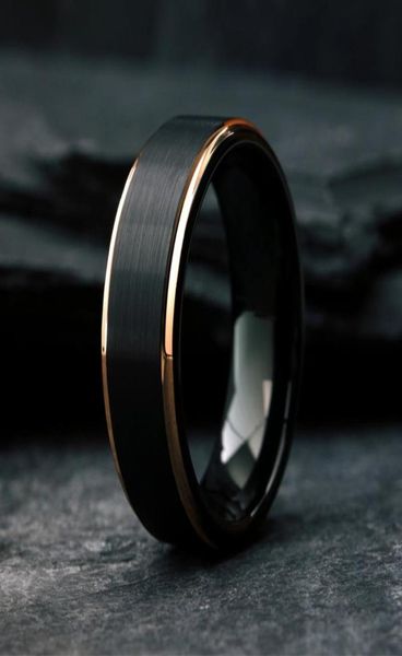 

wedding rings luxury men039s black tungsten ring with rose gold edge plating brushed band for men jewelry size 6136291301, Slivery;golden