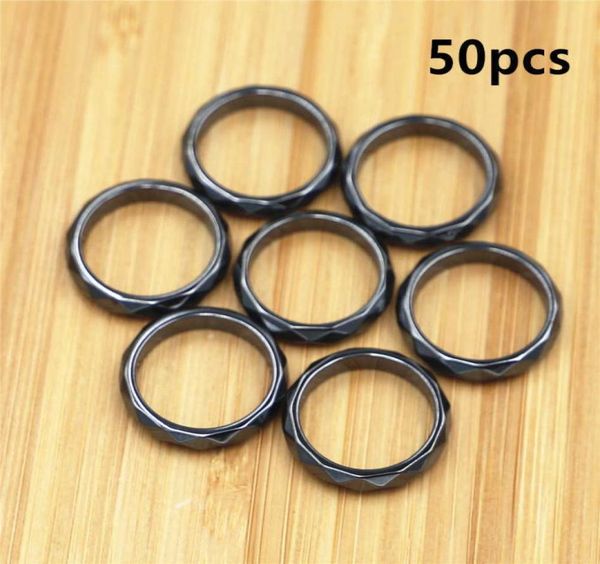 

50pcs fashion grade aaa quality 4 mm width faceted hematite rings band sizes 5 through 12 men womens ring jewelry1958618, Silver
