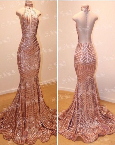 

bling bling rose gold mermaid prom dresses backless high jewel neck backless formal dress evening gowns robe vestidos d2079475, Black