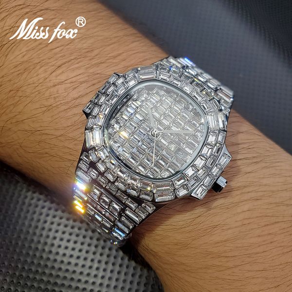 

other watches luxury iced out watch for men hip hop diamond silver quartz reloj hombre high end dive stainless steel male drop 230714, Slivery;black
