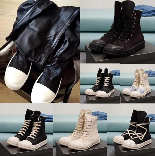 

luxury rick designer ro boots shoes owens canvas shoes men women high shoes black lace up booties