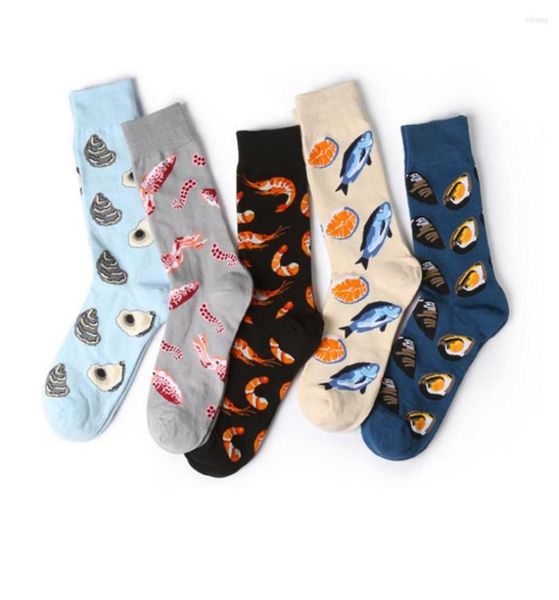 

men039s socks 2022 fashion mid calf crew seafood fresh oyster ocs salmon fish shell squid funny happy shrimp cod bass8962562, Black