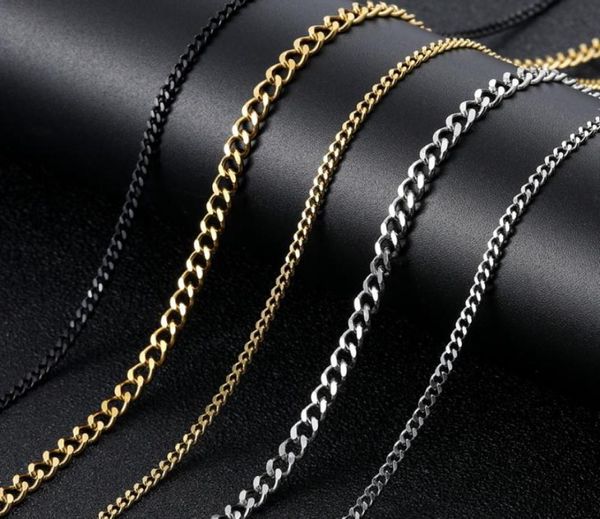 

mens gold chains necklaces stainless steel cuban link chain titanium steel black silver hip hop necklace jewelry 3mm9241825