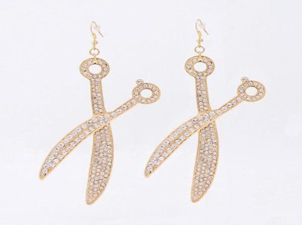 

scissors earrings unique style beauty salon hair stylist scissors dangle earring gold crystal charm fashion jewelry2981359, Golden