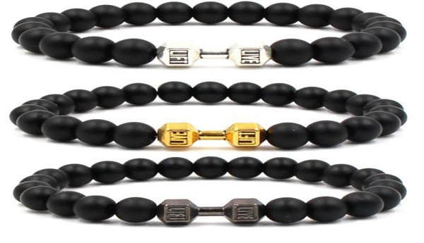 

2019 new tide male fitness dumbbell sports bracelet 8mm black matte stone beaded bracelet men for women fashion jewelry8499563