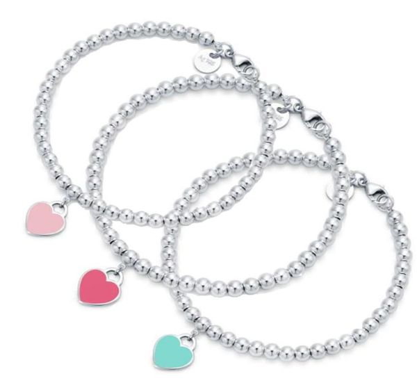 

beaded charm bracelets for women 925 sterling silver red pink blue green heart charms luxury designer jewelry lady gif4999583, Golden;silver