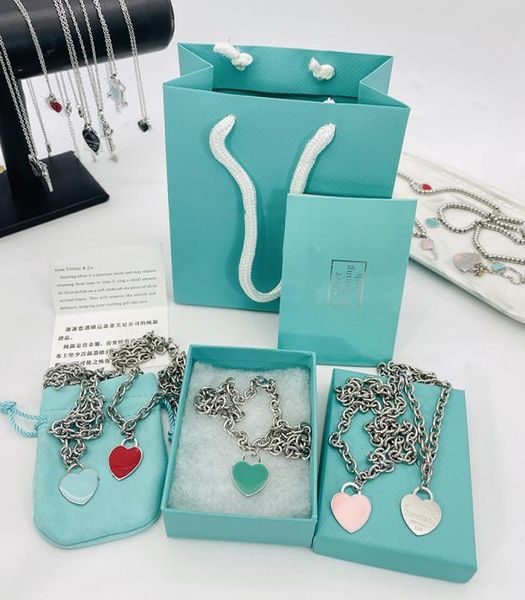

19mm blue heart necklace womens a set of packaging stainless steel pink green red pendant jewelry gift girlfriend whole9732537, Silver