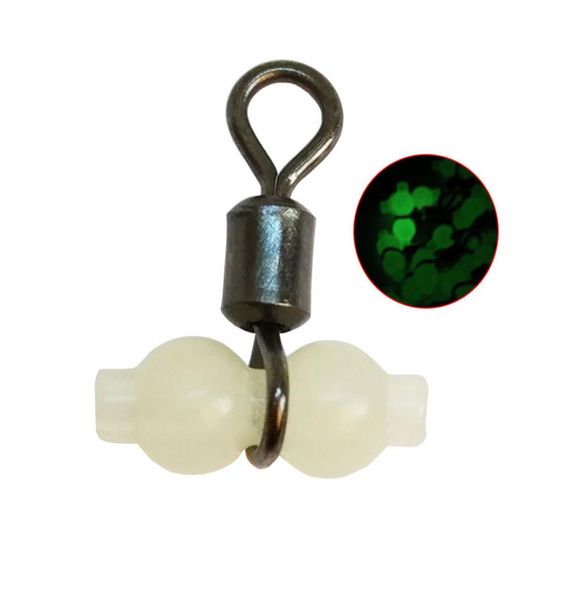 

100pcs luminous fishing triple rolling swivels 3 way cross line connectors fishing rolling barrel swivels with glow beads gourd sh7606799