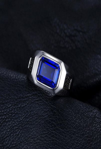 

fashionmen 43ct luxury created blue sapphires natural black spinesl anniversary wedding ring genuine 925 sterling silver5336580, Slivery;golden