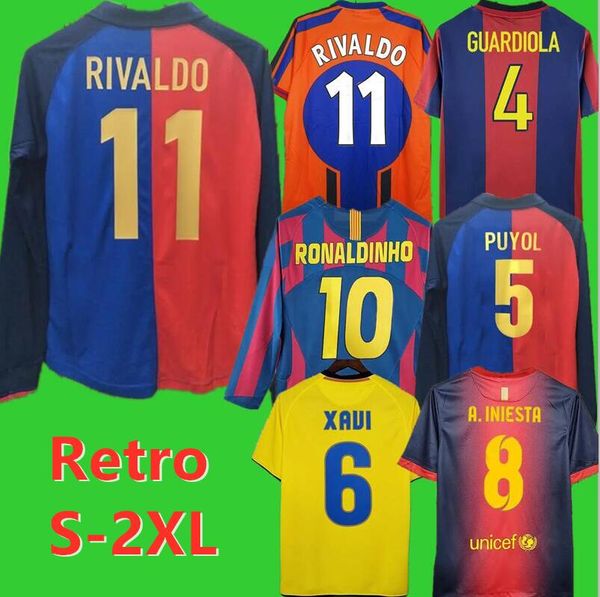 

97 98-12 13 rivaldo retro mens soccer jerseys 100th xavi puyol a. iniesta ronaldinho suarez ibrahimouic a. iniesta pique henry football shir, Black;yellow