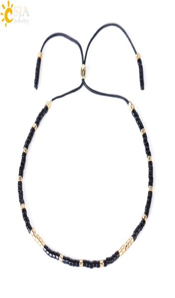 

csja any wrist size mini crystal seed beads bohemia charm bracelet black miyuki delica pulseira feminina lover fashion jewelry 4610592