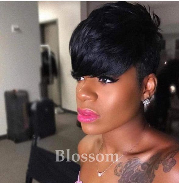 

brazilian lace front human hair wigs new arrival pixie cut short glueless wig with bangs for african straight human hai9510572, Black;brown