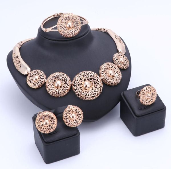 

ouhe nigerian beads wedding jewelry set bridal dubai gold plated necklace earring ring jewelry sets african beads jewelry set9178960, Slivery;golden