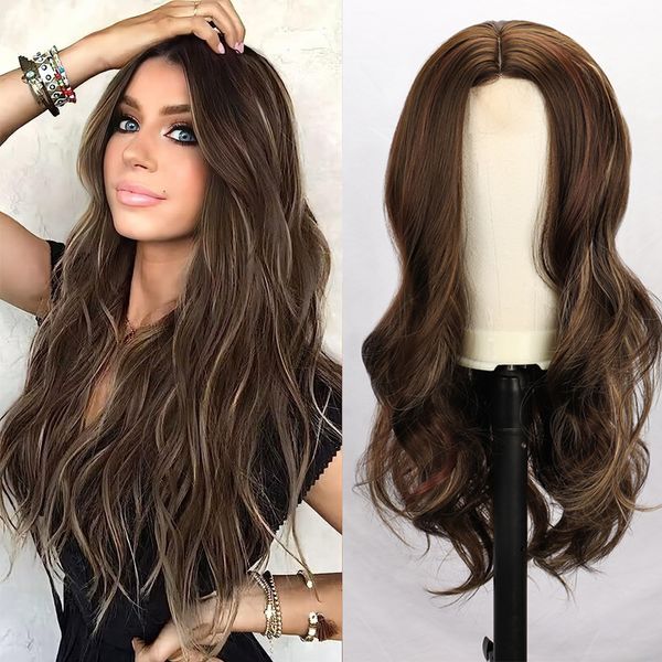 

new small lace wig for women in europe and the united states mixed color with large waves long curly hair chemical fiber head lace wig, Black;brown
