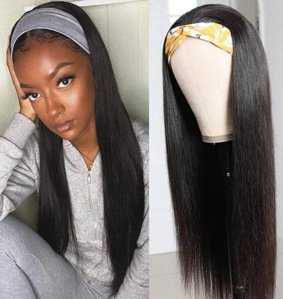 

ishow human hair wig with headband body straight water headband wig for african american natural color machine made nonlace wigs h9774397, Black;brown