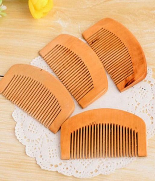 

9cm natural peach wood comb portable hair brushes close teeth antistatic head massage beard hair tool4326605, Silver