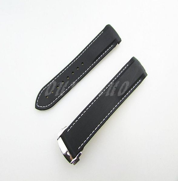 

22mm new black with white stitched diver rubber band strap with deployment clasp for omega watch5462375, Black;brown