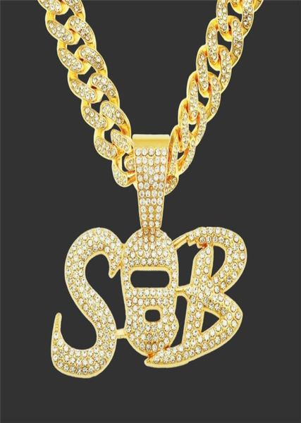 

creative cubic zircon letters sb pendants necklaces with iced out miami cuban chain choker hip hop jewelry for men9164031, Silver