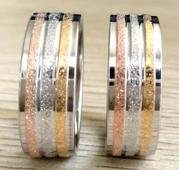 

36pcs unique frosted gold silver rosegold band stainless steel ring comfort fit sand surface men women 8mm wedding ring whole557337516194