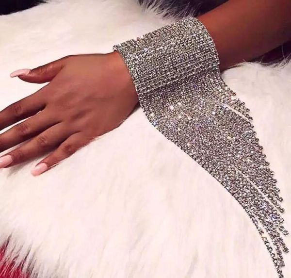 

link chain fashion luxury long stream suede rhinestone bracelet women039s bride wedding crystal statement jewelry4180991, Black