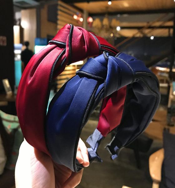 

fashion women wideedged knot retro simple fabric headband pressure solid color cave hair3620210, Black;brown