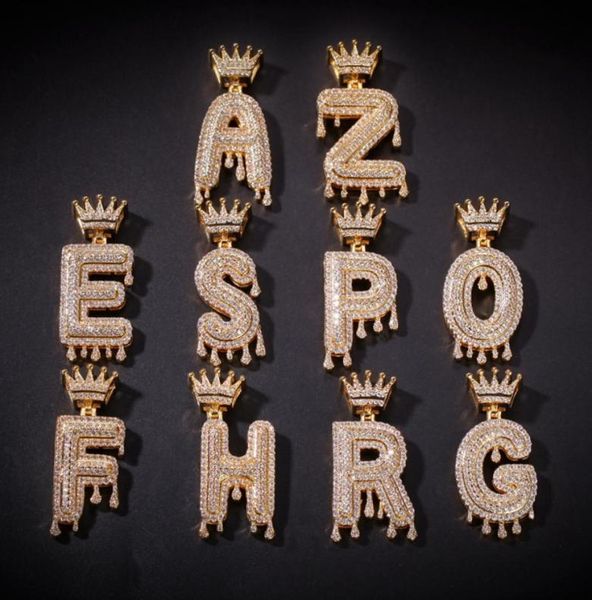 

az custom name bubble letters necklaces mens fashion hip hop jewelry iced out gold silver crown initial letter pendant necklace9951671