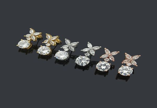 

womens four leaf flower earrings studs designer jewelry large and small drill studs goldsilveryrose gold full brand as wedding c2745248, Golden;silver