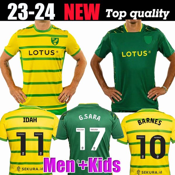 

23 24 norwich pukki soccer jerseys city 2023 2024 hugill rashica mclean dowell buendia tzolis sargent home yellow away green kit football sh, Black;yellow