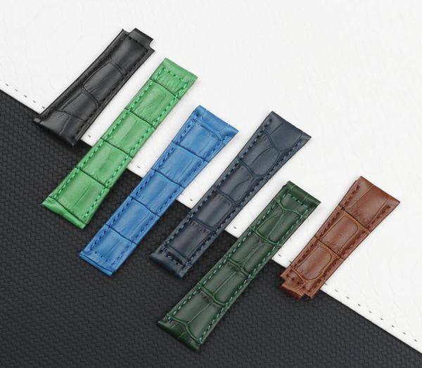 

whole genuine leather watch strap for fit rx watch strap with deployment bracelet 20mm green brown blue black7487052, Black;brown