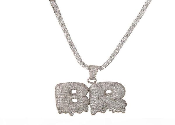 

az no custom name bubble letters necklace pendant charm for men women gold silver color cubic zirconia with rope chain8486312