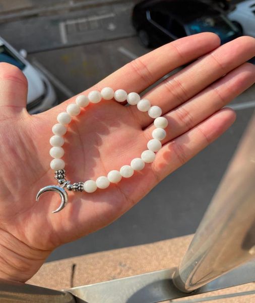 

new sn1334 natural moonstone with big moon pendant in silver and gold bracelet7968392, Black