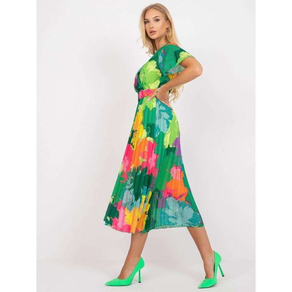 

summer short sleeve v neck pleated printed dress long belt, Black;gray