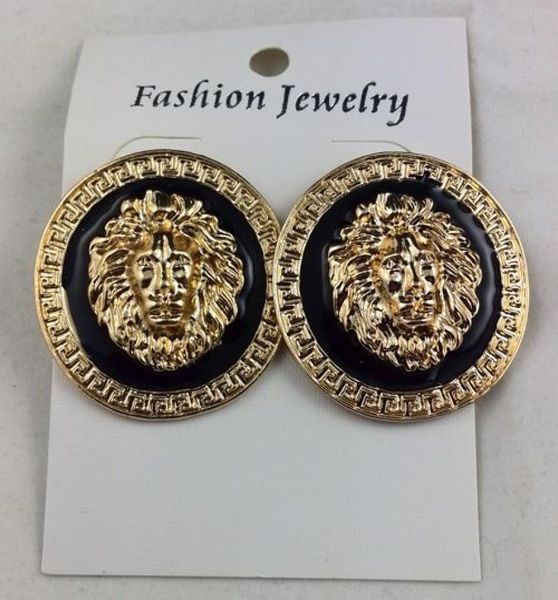 

black lion head wedding stud earrings 14 gold plating jewelry golden charm earring min order is 2pairs4879558, Golden;silver